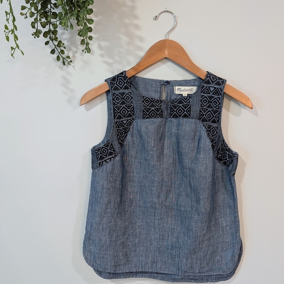 Madewell Blue Chambray Top With Embroidery - Picture 1 of 8